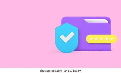 Business information document data protection banner copy space 3d icon realistic vector illustration. Database privacy password access insurance safety storage file folder archive administration