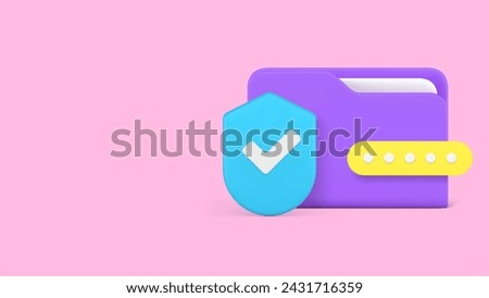Business information document data protection banner copy space 3d icon realistic vector illustration. Database privacy password access insurance safety storage file folder archive administration