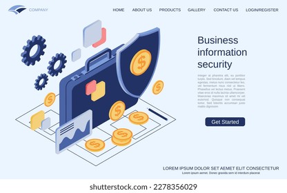 Seguridad de la información empresarial, protección de datos, privacidad, visión de la imagen de concepto de vector isométrico 3d