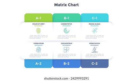 Plantilla de diseño de infografía de matriz de cinta de negocios y tecnología de la información. Ilustraciones de estrategia comercial y vector de trabajo de la empresa con 6 pasos. Presentación de datos visuales para la creación de banners