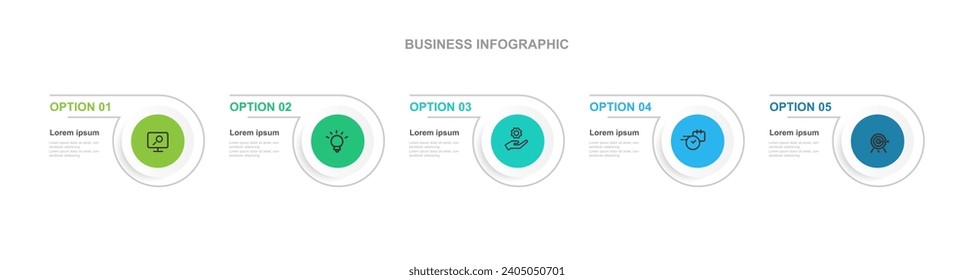Business information template vector element with 5 step process or options. Timeline process infographic suitable for web presentation