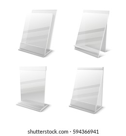 Business information transparent plexiglass empty holders vector set