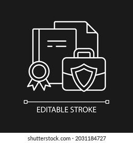Business information white linear icon for dark theme. Protect intellectual property. Trade secrets. Thin line customizable illustration. Isolated vector contour symbol for night mode. Editable stroke