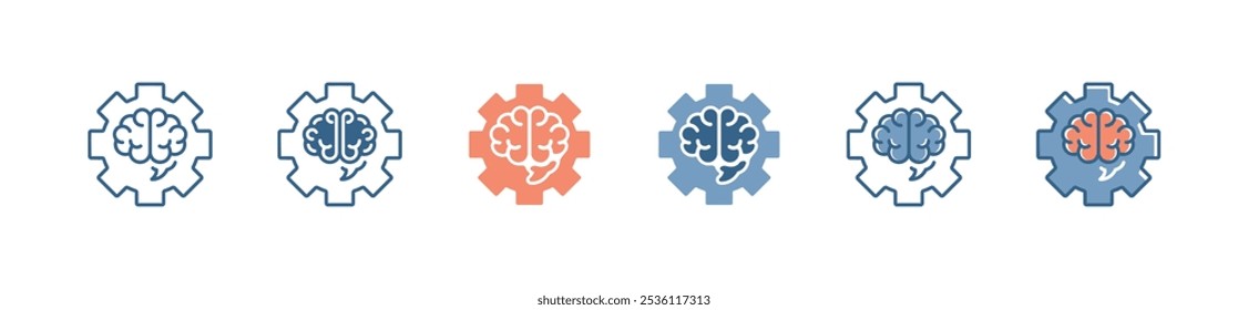 business innovation management brain gear icon set cogwheel manage creative brainstorm idea vector illustration