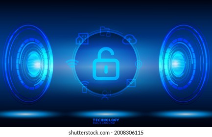 Business innovation technology concept. technology background. neon effect. circuit board concept. Hi-tech digital technology. Closed Padlock on digital background.