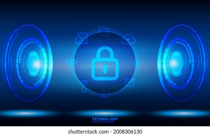 Business innovation technology concept. technology background. neon effect. circuit board concept. Hi-tech digital technology. Closed Padlock on digital background.