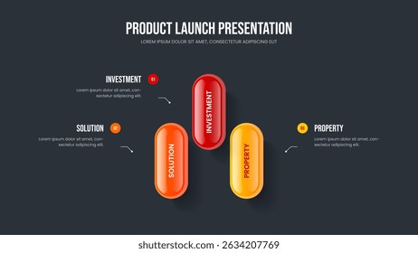 Business Innovation Three Step Infographic Frame Design. Consulting Forecast Slideshow Layout Vector Illustration. Professional Visualization 3 Element Diagram Presentation Template.