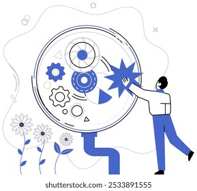 Business innovation vector illustration. Uniqueness is lighthouse guiding ships business through stormy seas Intelligence is craftsman carving sculptures success in world business Progress is compass