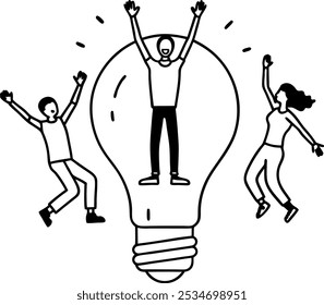 business innovative solution, Innovation idea to drive team success, community or invention help company achieve goal concept, business people teamwork help carry big smart lightbulb Hand drawn style