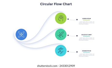 Business and innovative technology circular mindmap infographic design template. Corporate processes integrity visualization. Informative chart with 3 steps. Data presentation material
