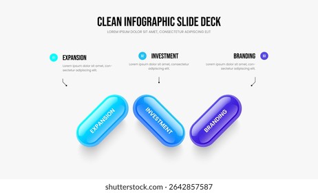 Business Insight 3 Element Diagram Slideshow Layout. Sales Plan Presentation Design Vector Illustration. Financial Growth Three Option Infographic Slide Template.