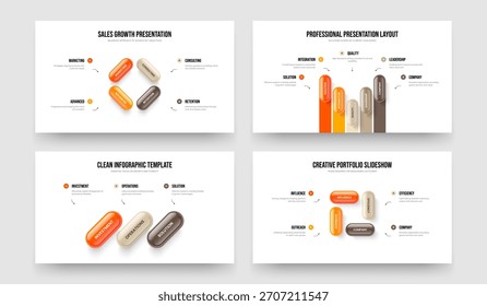 Business Insight Four Five Three Option Diagram Presentation Layout Vector Illustration Bundle. Advertising Forecast 4 5 3 Step Infographic Slideshow Template Collection.