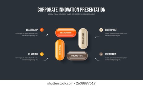 Business Insight Four Step Diagram Slideshow Template. Professional Campaign 4 Option Infographic Slide Design. Enterprise Proposal Presentation Layout Vector Illustration.
