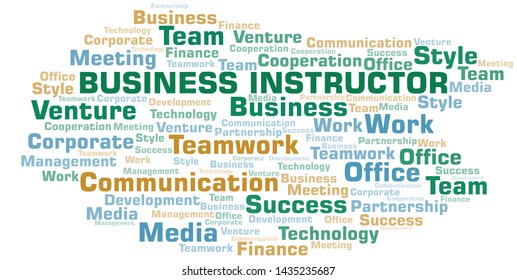 Business Instructor word cloud. Collage made with text only.