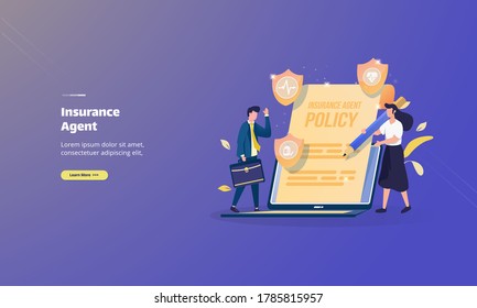 Business Insurance Agent On Illustration Concept, Insurance Policy Illustration