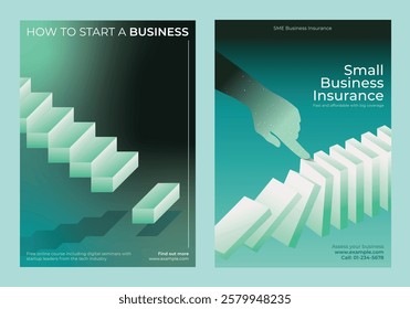 Business insurance concept with domino effect. Small business insurance, growth, and business strategy. Start a with insurance coverage. Innovative business templates.