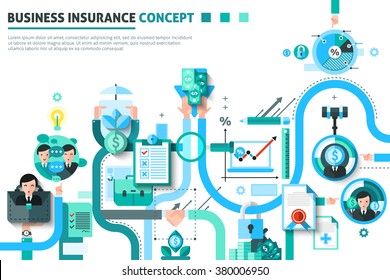  Business Insurance Concept With Money And Risk Symbols Flat Vector Illustration 