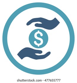 Business Insurance Hands rounded icon. Vector illustration style is flat iconic bicolor symbol, cyan and blue colors, white background.