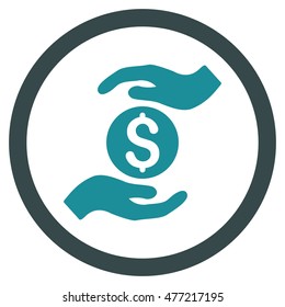Business Insurance Hands vector bicolor rounded icon. Image style is a flat icon symbol inside a circle, soft blue colors, white background.