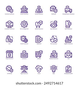 Business Insurance icon pack for your website, mobile, presentation, and logo design. Business Insurance icon basic line gradient design. Vector graphics illustration and editable stroke.