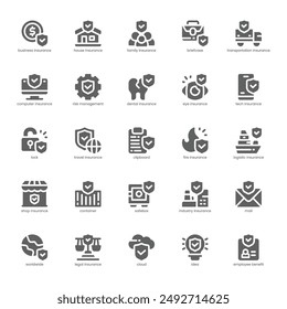 Business Insurance icon pack for your website, mobile, presentation, and logo design. Business Insurance icon glyph design. Vector graphics illustration and editable stroke.