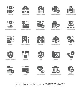 Business Insurance icon pack for your website, mobile, presentation, and logo design. Business Insurance icon glyph design. Vector graphics illustration and editable stroke.