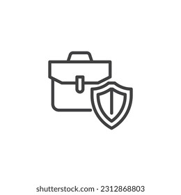 Business insurance line icon. linear style sign for mobile concept and web design. Briefcase and shield outline vector icon. Symbol, logo illustration. Vector graphics