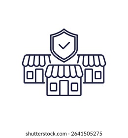 business insurance line icon with shops