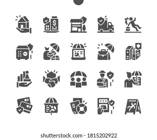 Business Insurance Policy. Business Risk Control Concept. Alternative And Prevent. Investment Insurance. Business Handshake. Vector Solid Icons. Simple Pictogram