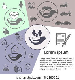Business insurance template: home insurance, auto insurance, family and life insurance. Can be used for brochures, flyers web sites etc.
