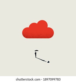 Business and insurance vector concept with businessman under cloud with umbrella. Symbol of protection, security. Eps10 illustration.