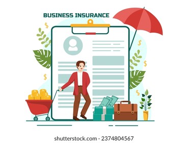 Business Insurance Vector Illustration to Support Protection About Family Life, Healthcare, Transportation and Building in Financial Operation