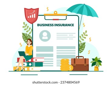 Business Insurance Vector Illustration to Support Protection About Family Life, Healthcare, Transportation and Building in Financial Operation
