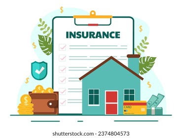 Business Insurance Vector Illustration to Support Protection About Family Life, Healthcare, Transportation and Building in Financial Operation