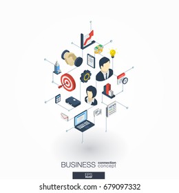 Business integrated 3d web icons. Digital network isometric interact concept. Connected graphic design dot and line system. Abstract background for market mission and strategy plan. Vector on white.