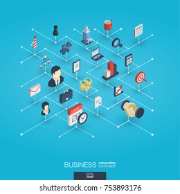 Business integrated 3d web icons. Digital network isometric interact concept. Connected graphic design dot and line system. Abstract background for market mission and strategy plan. Vector Infograph