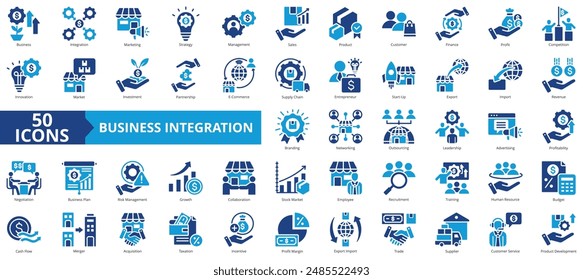 Business integration icon collection set. Containing collaboration, marketing, strategy, management, sales, product, customer icon. Simple flat vector.