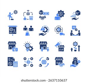 Business integration icon collection set. Containing collaboration, marketing, strategy, management, sales, product, customer icon. Simple flat vector.