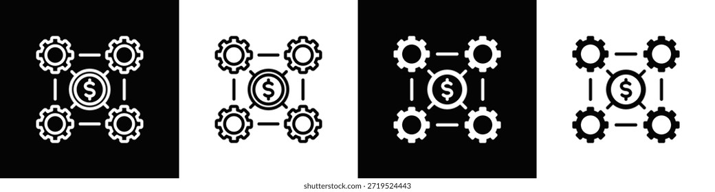Business Integration-Symbolsatz, weißer und schwarzer Hintergrundstil