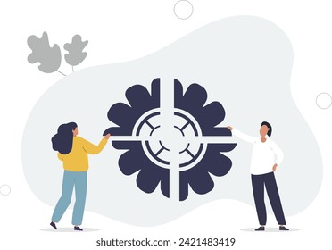 Integración empresarial, asociación para obtener soluciones, conexión o trabajo en equipo, eficiencia de trabajo, optimización o concepto de organización, ilustración vectorial plana.