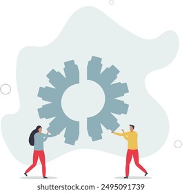 Business integration, partnership to get solution, connection or teamwork, work efficiency, optimization or organization concept,flat design.illustration with people.