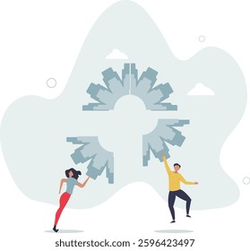 Business integration, partnership to get solution, connection or teamwork, work efficiency, optimization or organization concept,flat character life .