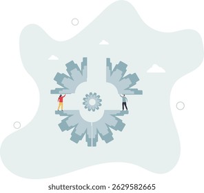 Business integration, partnership to get solution, connection or teamwork, work efficiency, optimization or organization concept, character life .