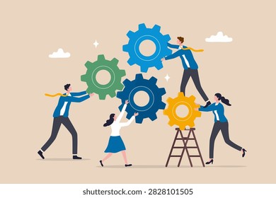 Business integration, partnership to get solution, connection or teamwork, work efficiency, optimization or organization concept, business people team coll VECTOR