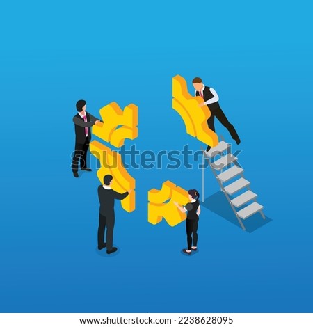 Business integration, partnership to get solution isometric 3d vector illustration concept for banner, website, illustration, landing page, flyer, etc.