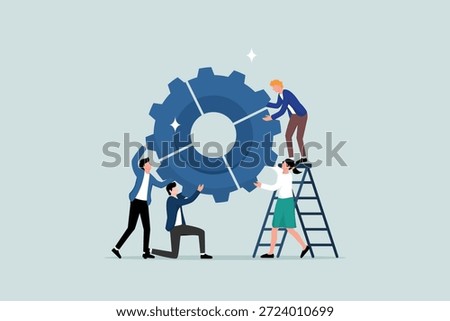 Business integration, partnerships to get solutions, connections or teamwork, work efficiency, businesspeople and colleagues connected like gears.