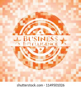 Business Intelligence abstract orange mosaic emblem with background