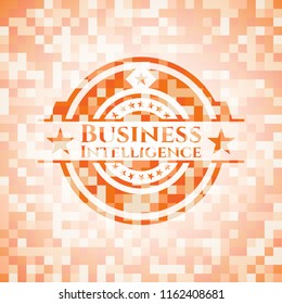 Business Intelligence abstract orange mosaic emblem with background