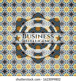 Business Intelligence arabic style emblem. Arabesque decoration.