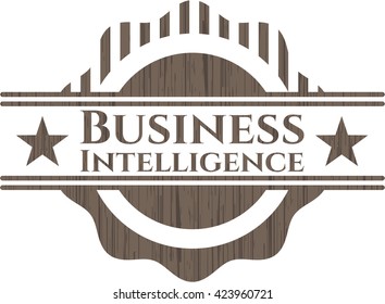 Business Intelligence badge with wooden background